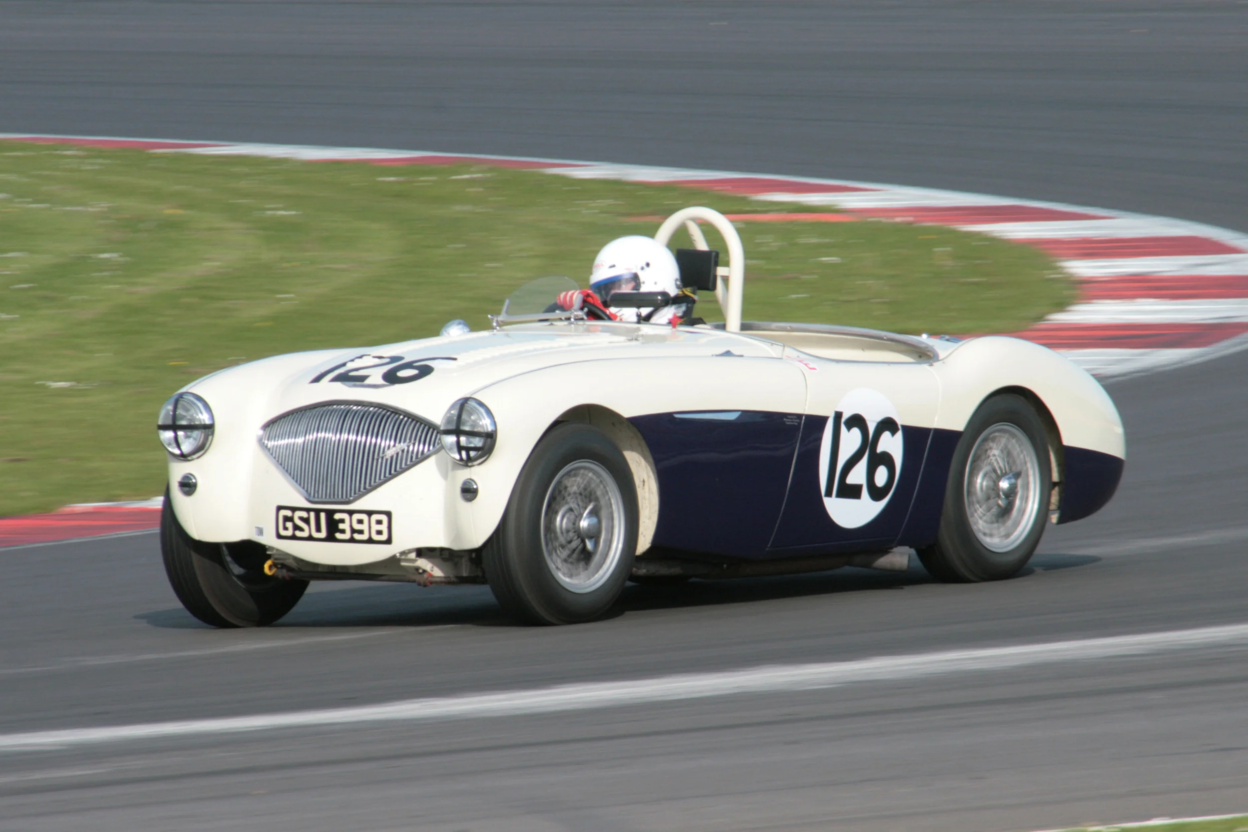 Nigel Grice retired the Austin Healey after just 3 laps. Our Austin Healey captain has not had the best of starts to his season having failed to start the Abecassis race just a month earlier. Photo - John Turner