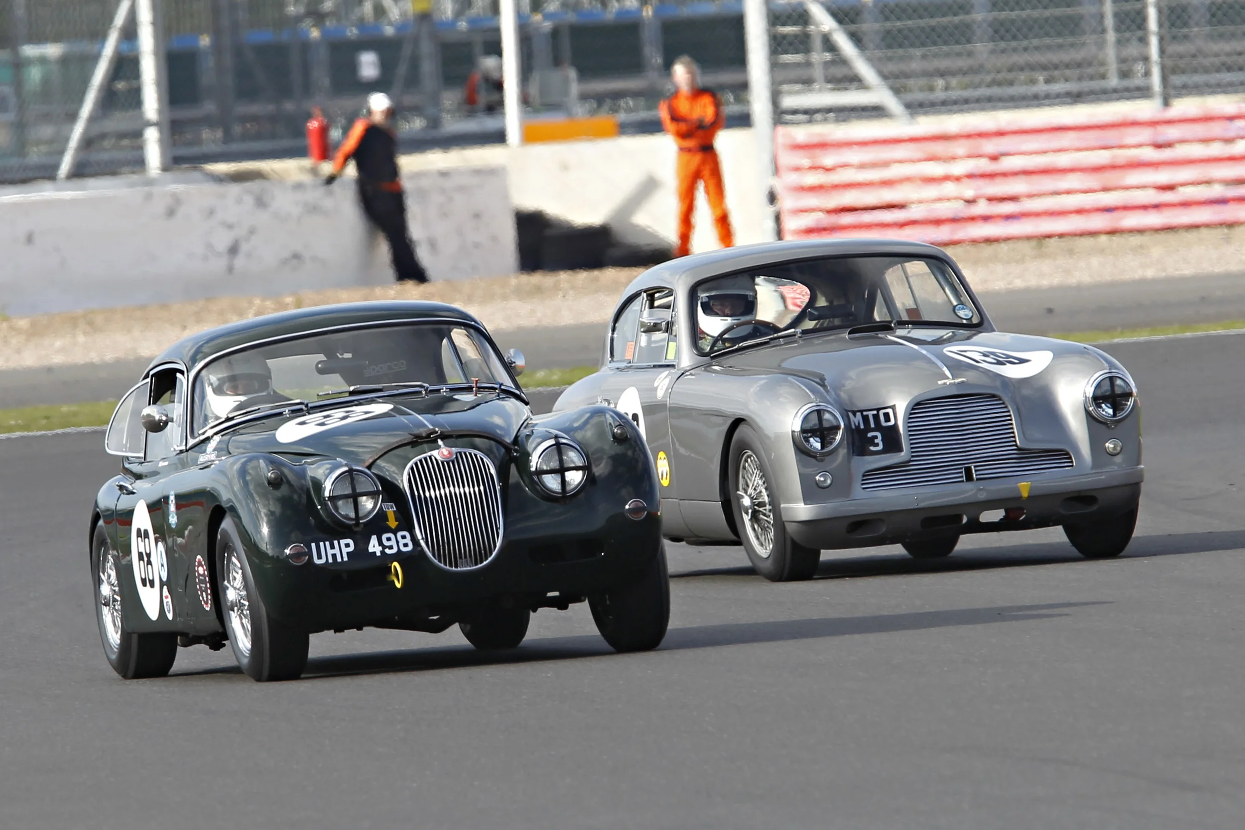 Great Mick Walker ahot of FISCAR heavy metal - Marc Gordon's XK150 and Tim Stamper in Richard Bell's aston DB2/4. They finished 21st and 24th respectively overall, but 5th and 6th of the FISCAR cars Photo - Mick Walker