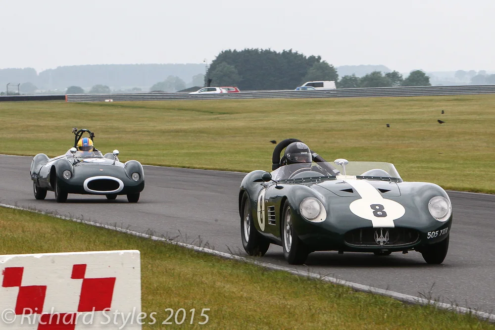 Steve Hart (Maserati 300S) and Robi Bernberg (Cooper Bobtail) entertained us throughout the race. Here, they head into Agostini