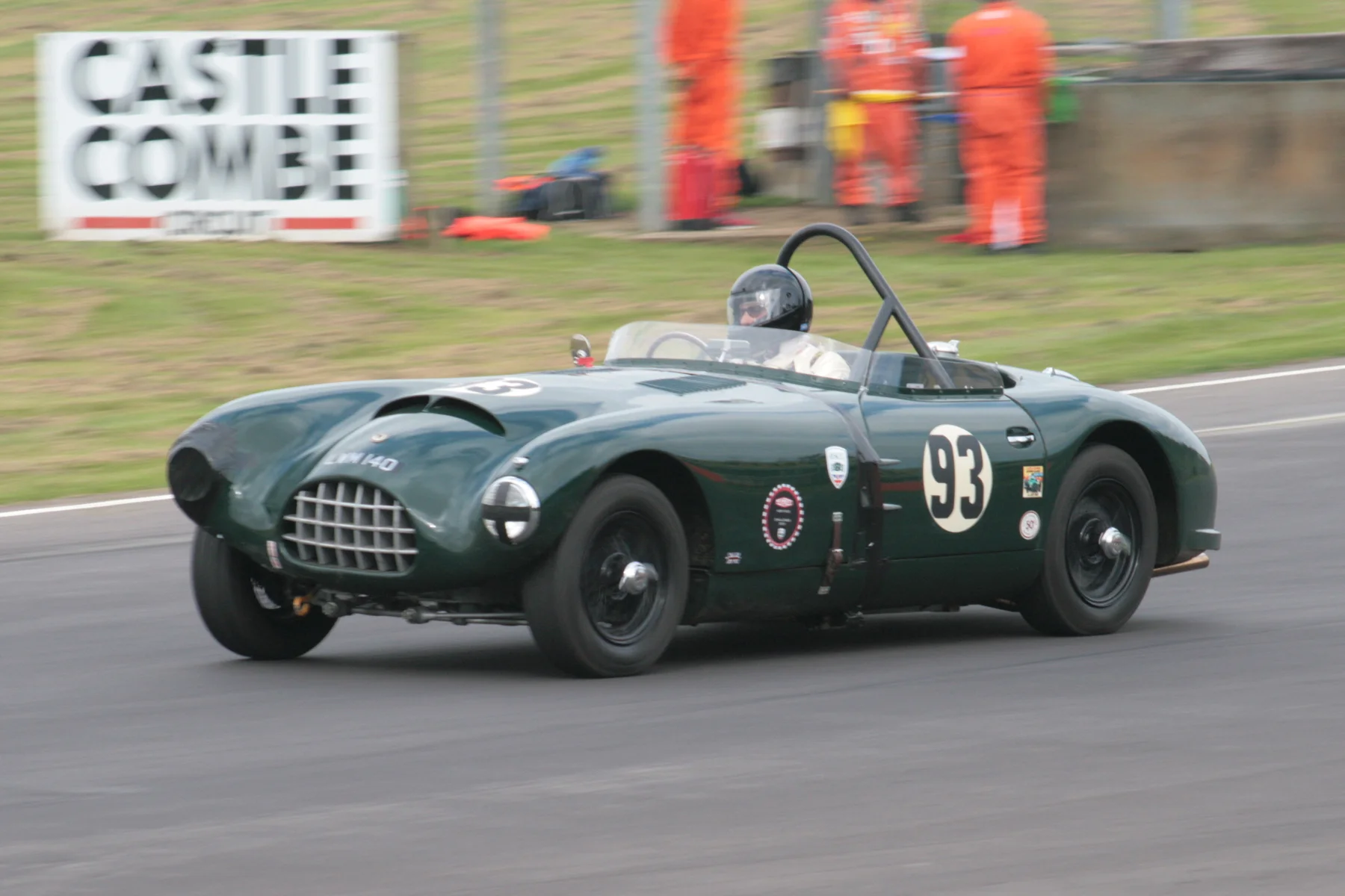 In the Jaguar race, Charles Fripp drove his Gomm Jaguar, looking the worse for wear following its accident in FISCAR qualifying when crashed by Richard Robinson. Charles decided not to start the FISCAR race (see text) Photo - John Turner