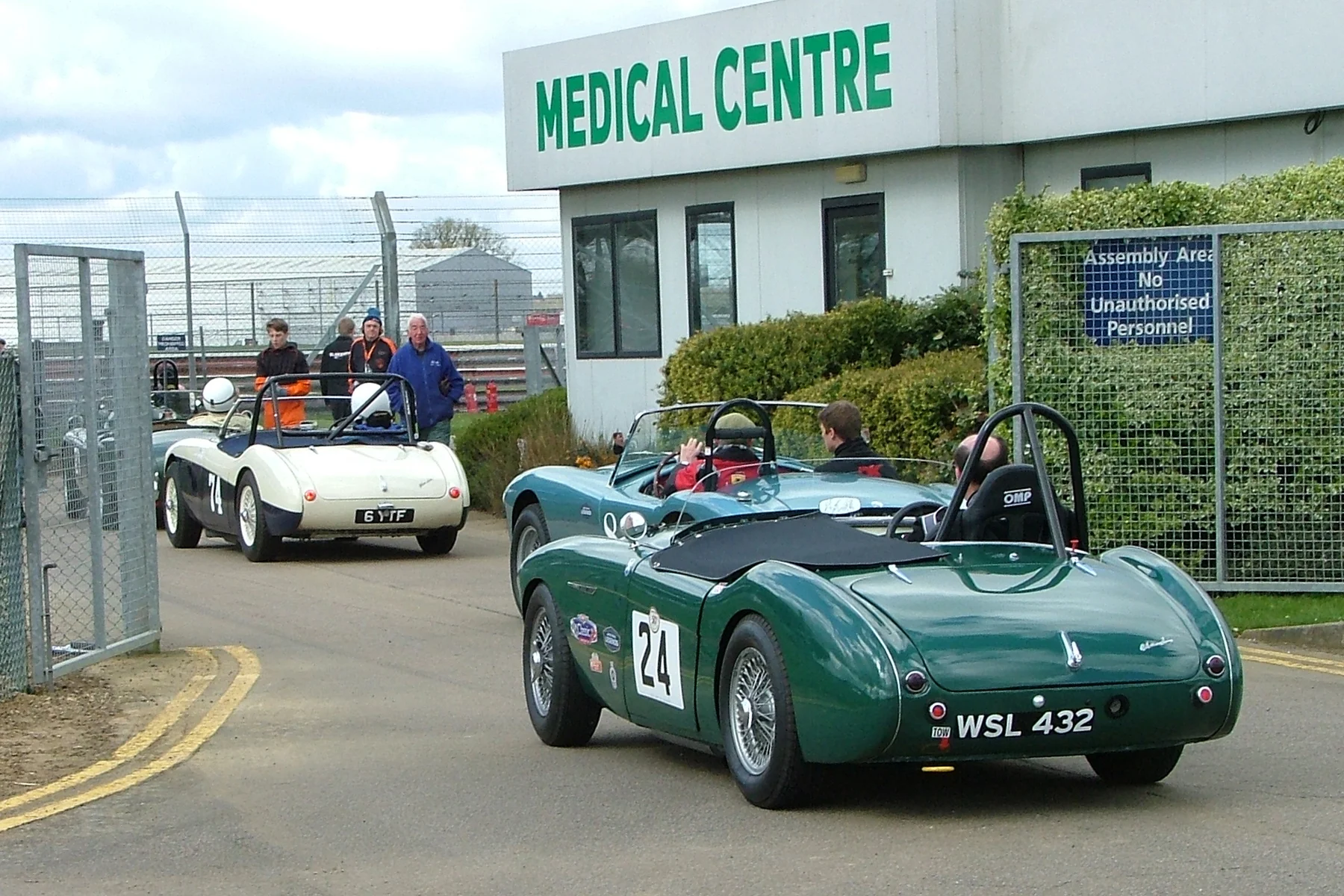 FISCAR founder member, Jim Campbell (Austin Healey 100/4) follows David Cottingham (AC Ace) and Matthew Collings (A-H 100/4) out in readiness for qualifying Photos - John Turner
