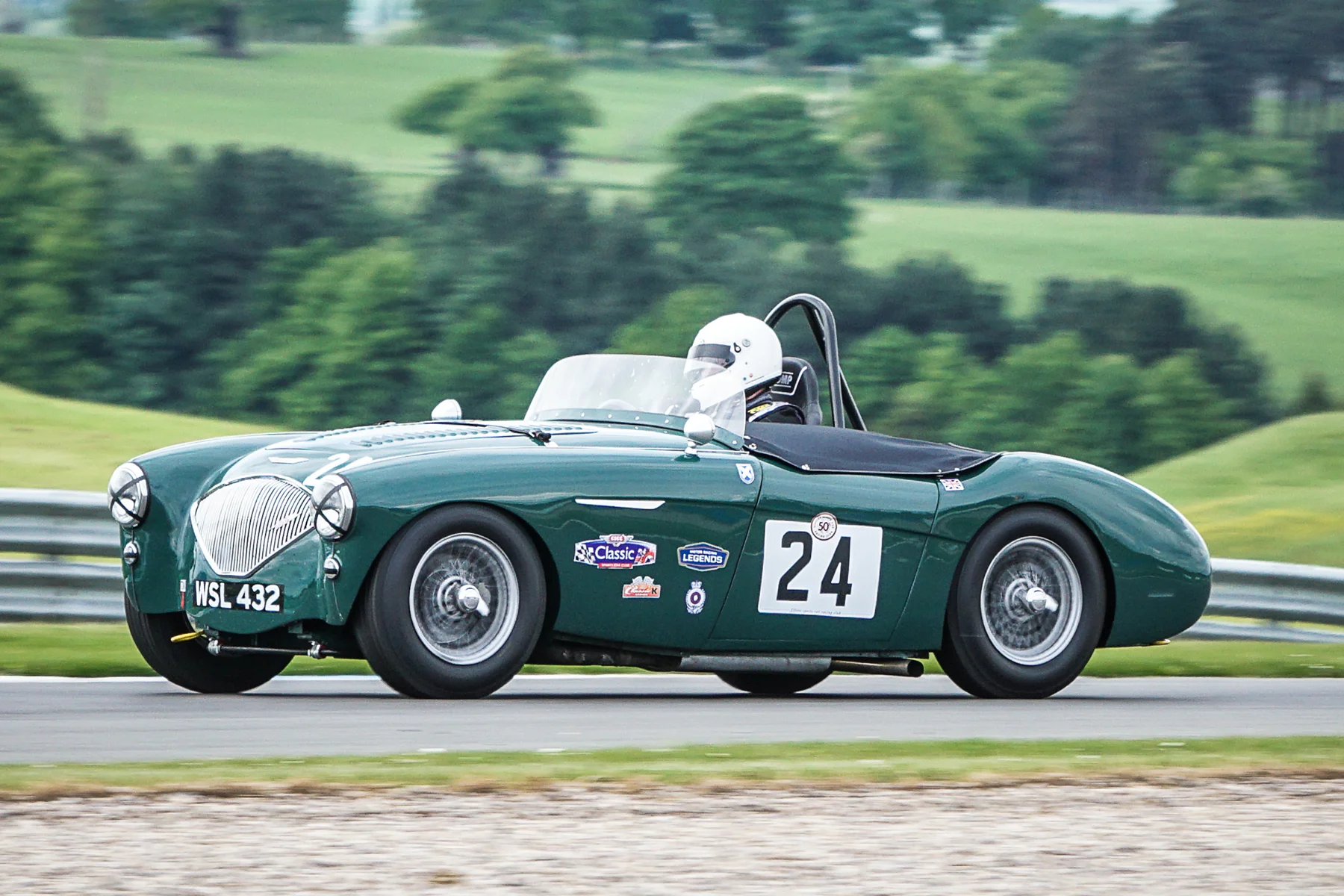 Jim Campbell had a lonely race to 3rd in his beautifully prepared Austin Healey 100/4 Photo - Chris Dicken, Tripos Media