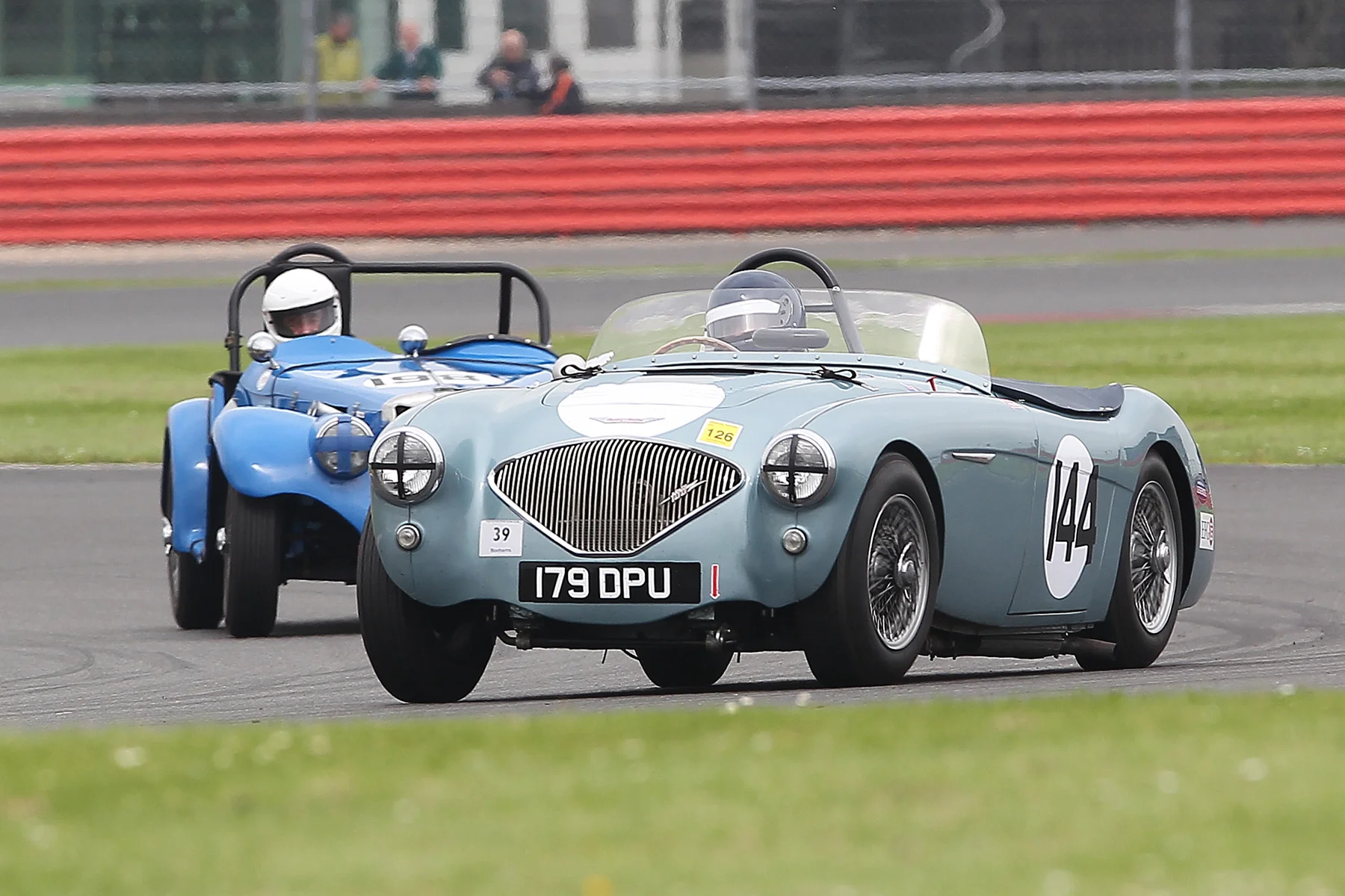 Robert Clarke's Austin Healey 100/4. Behind is Iconic 50s Co-ordinator, Jonathan Harmer in his MG TF Photo - Mick Walker