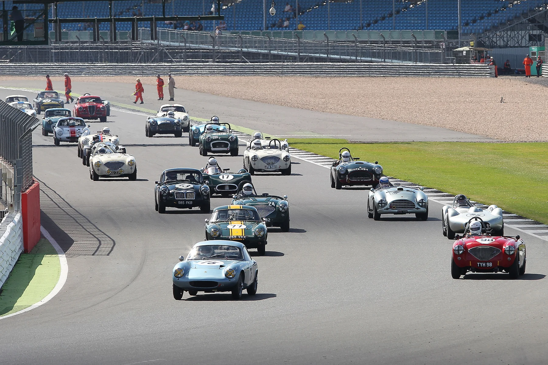 Green Flag lap. The orderly queue is the giveaway. Compare with photo of start. Photo - Mick Walker.