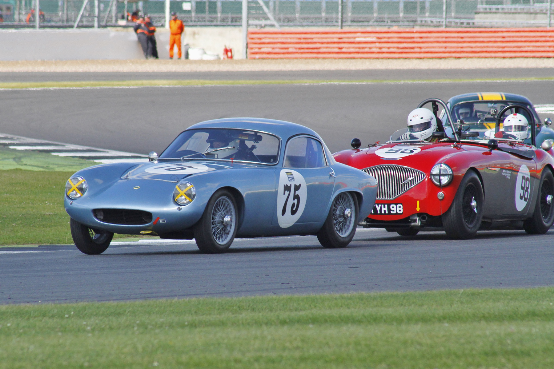 Luffield for the first time. Ellis, Matthews, Abecassis (apparently sitting in the boot of Nicks' car) and Freeman Photo - Bob Bull, Tripos Media