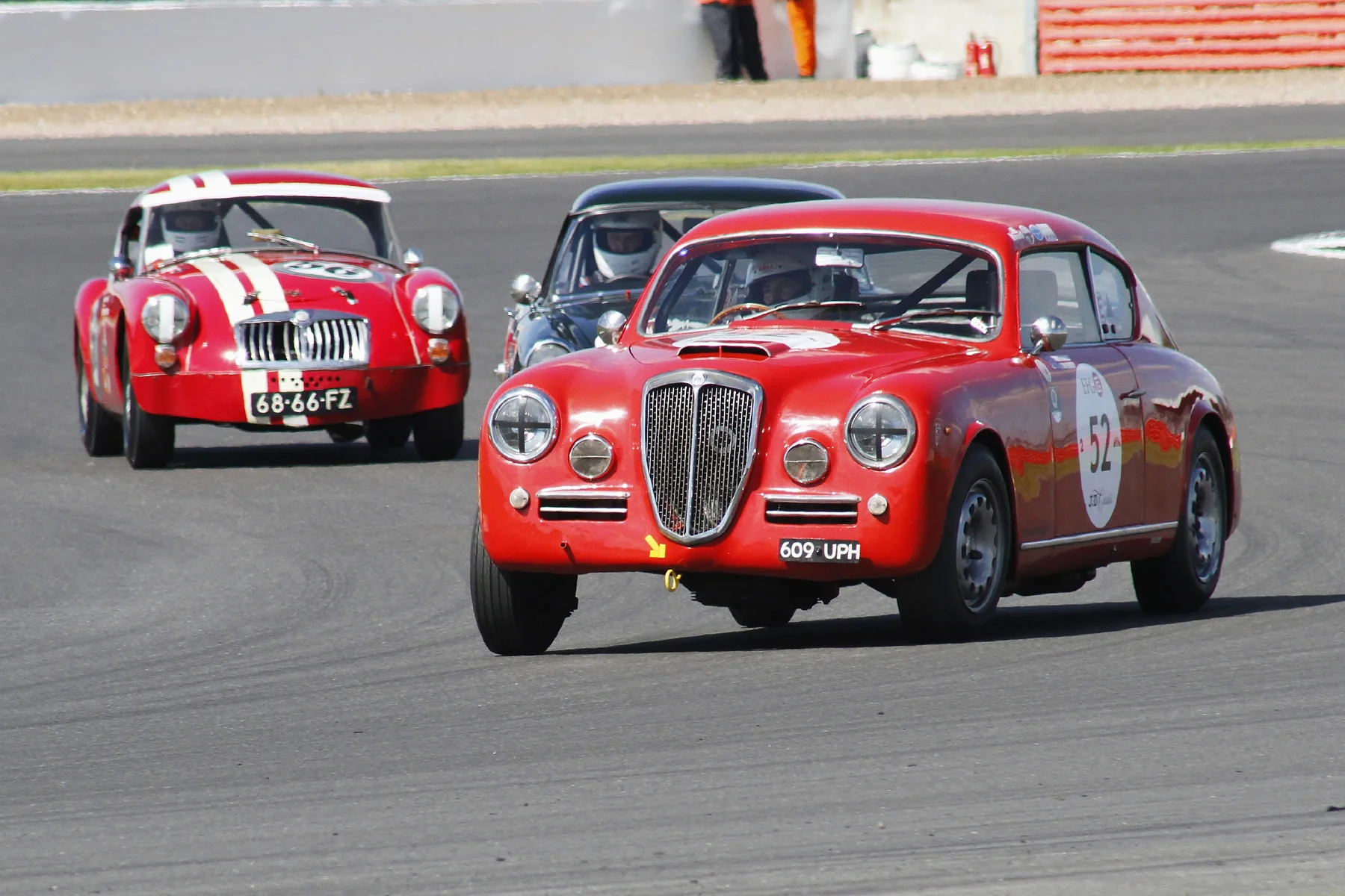 Jason Kennedy, Keith Hampson & Shaun Bromley in Lancia, Sunbeam & MGA respectively Photo - Bob Bull, Tripos Media