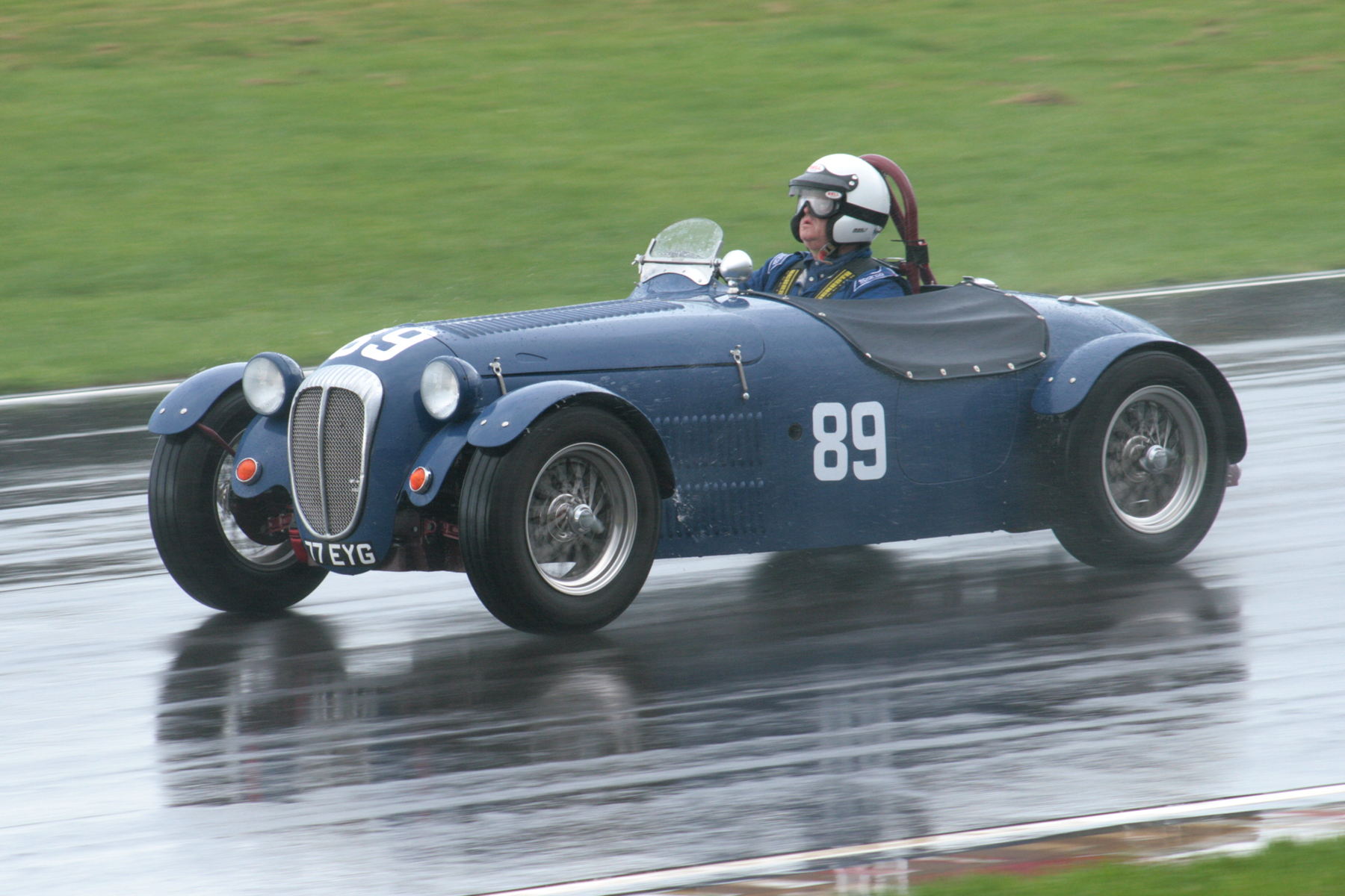 Sean Mooney, also first time out with us, in his splendid Daimler SP250 special. This proved to be a rare photo!! Photo - John Turner