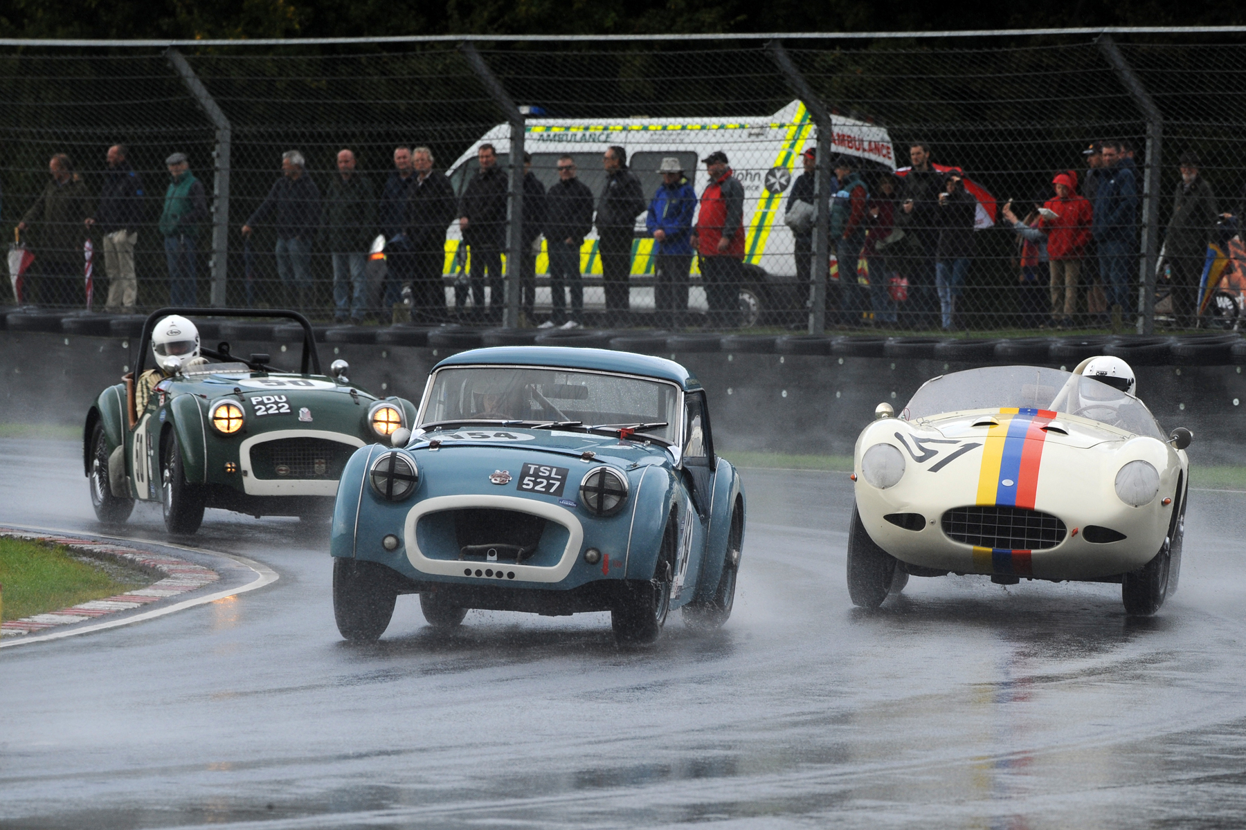 Paul Ziller (TR2) and Nigel Winchester (Venezuelan AC Ace Bristol) made great starts. Here they are ahead of Mark Hoble in the open TR2. Photos - Jeff Bloxham