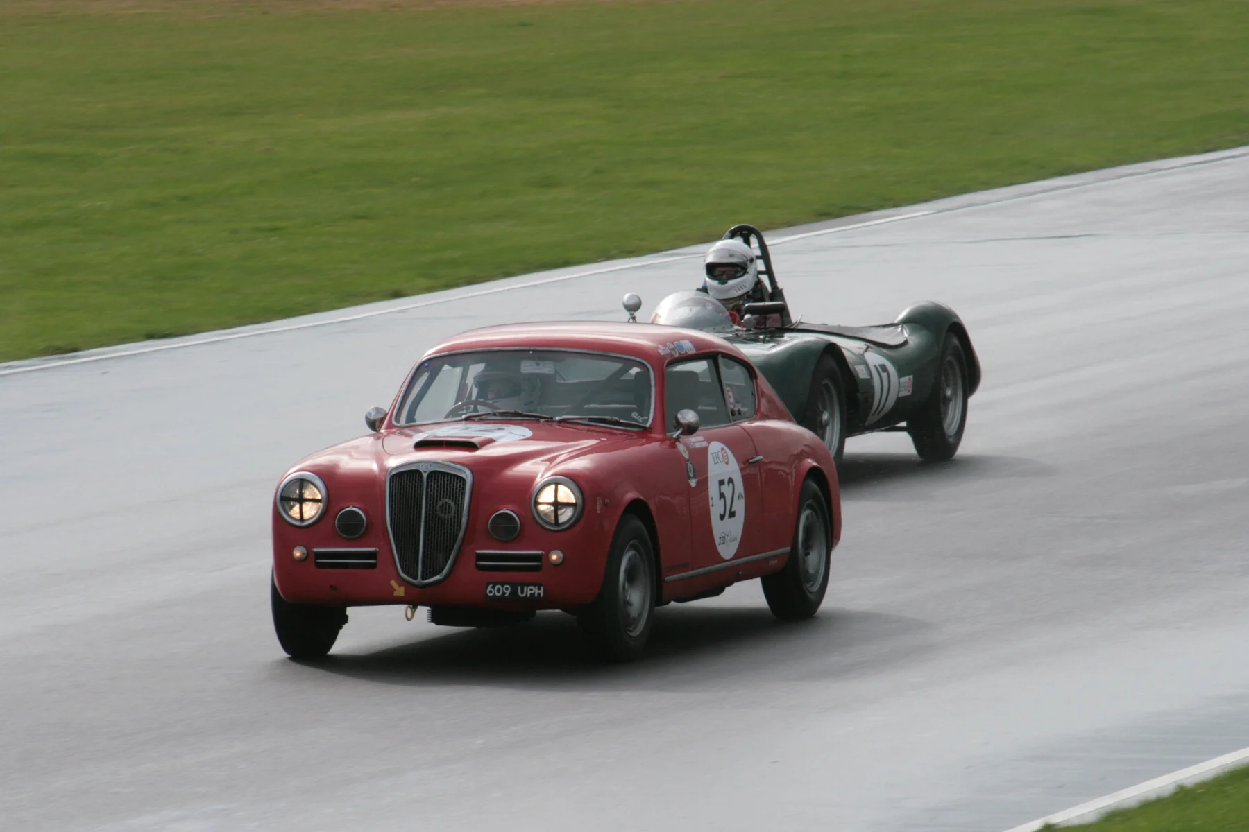 Louise Kennedy heads towards Folly in the Lancia Aurelia B20GT with Alex Quattlebaum about to lap in the LECo2 Photo - John Turner