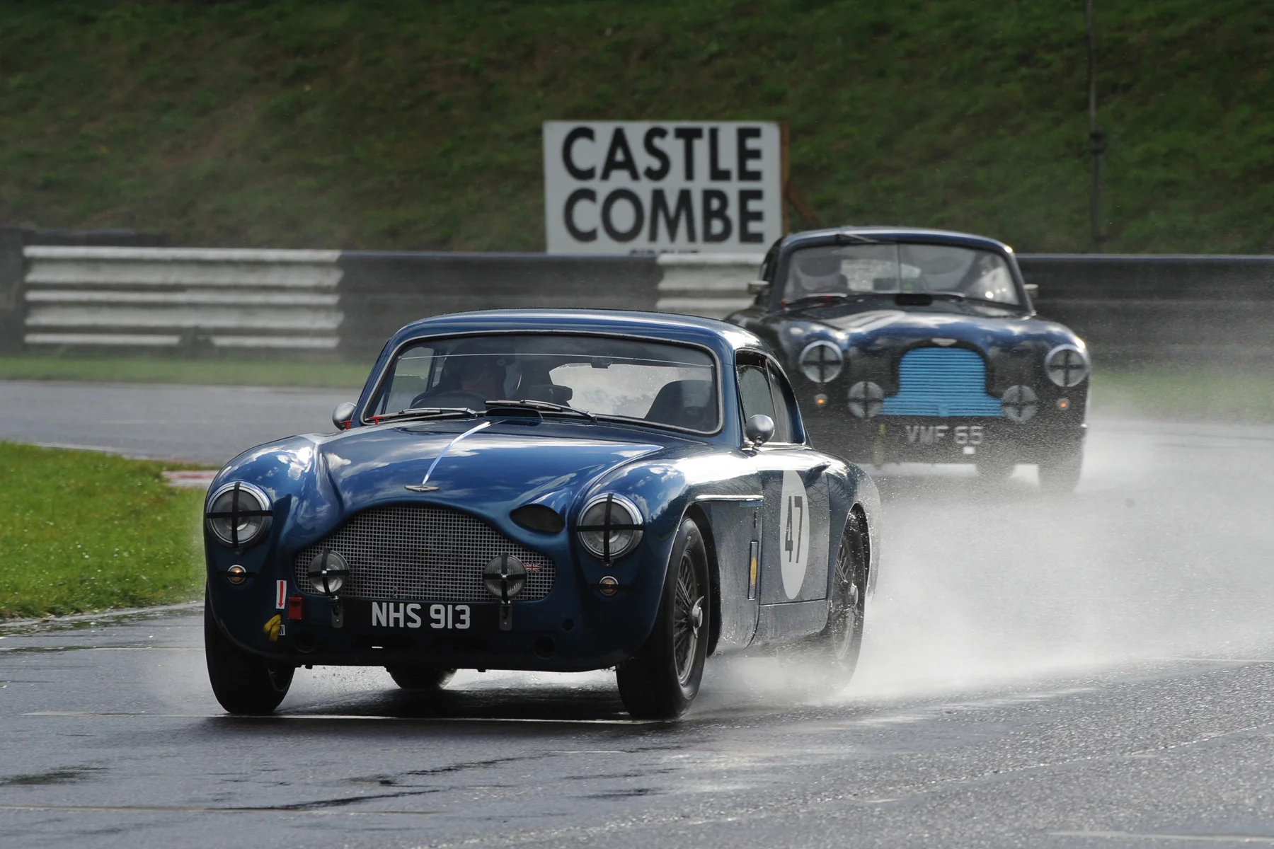 Fabulous 1950s GT Astons. Simon Jeffries in the late 50s DB MkIII was chased home all the way by Tony Green in the ex works early 50s DB2, although the gap had grown by the end. Photo - Jeff Bloxham