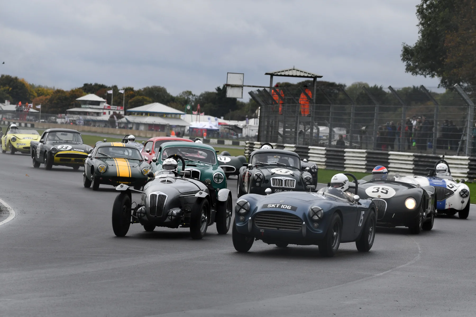 Massed ranks of glorious cars. All the cars in the previous photo above have gone through but look at this! There’s more! Mark Morgan (AC Ace) and Patrick Blakeney- Edwards in Ned Spieker’s Frazer Nash High Speed model lead a pack of chasing cars. Photo - Jeff Bloxham