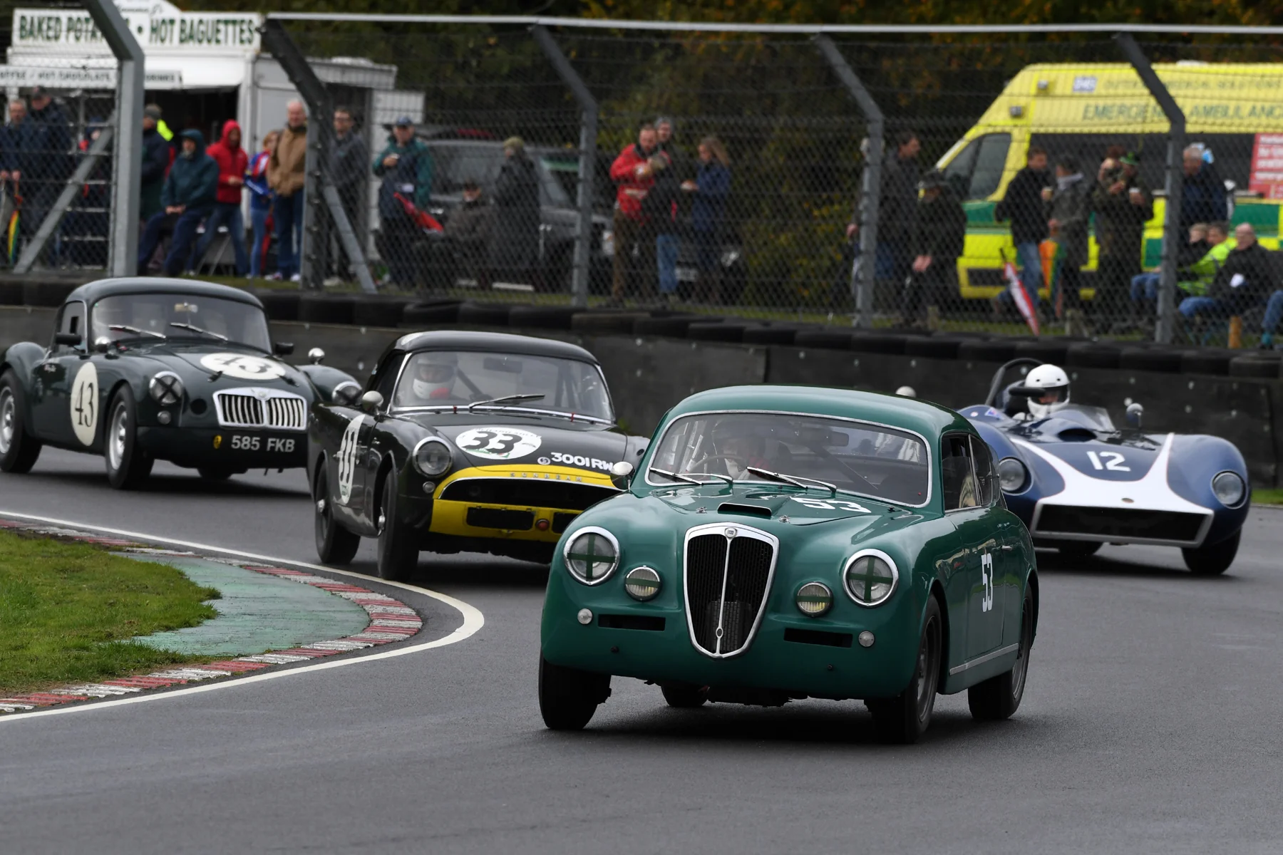 The Andrew Davenall/Chris Snowdon Lancia Aurelia, leads Tristan Bradfield in the Sunbeam Alpine Le Mans, The Richard Tyzack/Nick Taylor Kellison J4R and the Tollett’s MGA Photo - Jeff Bloxham