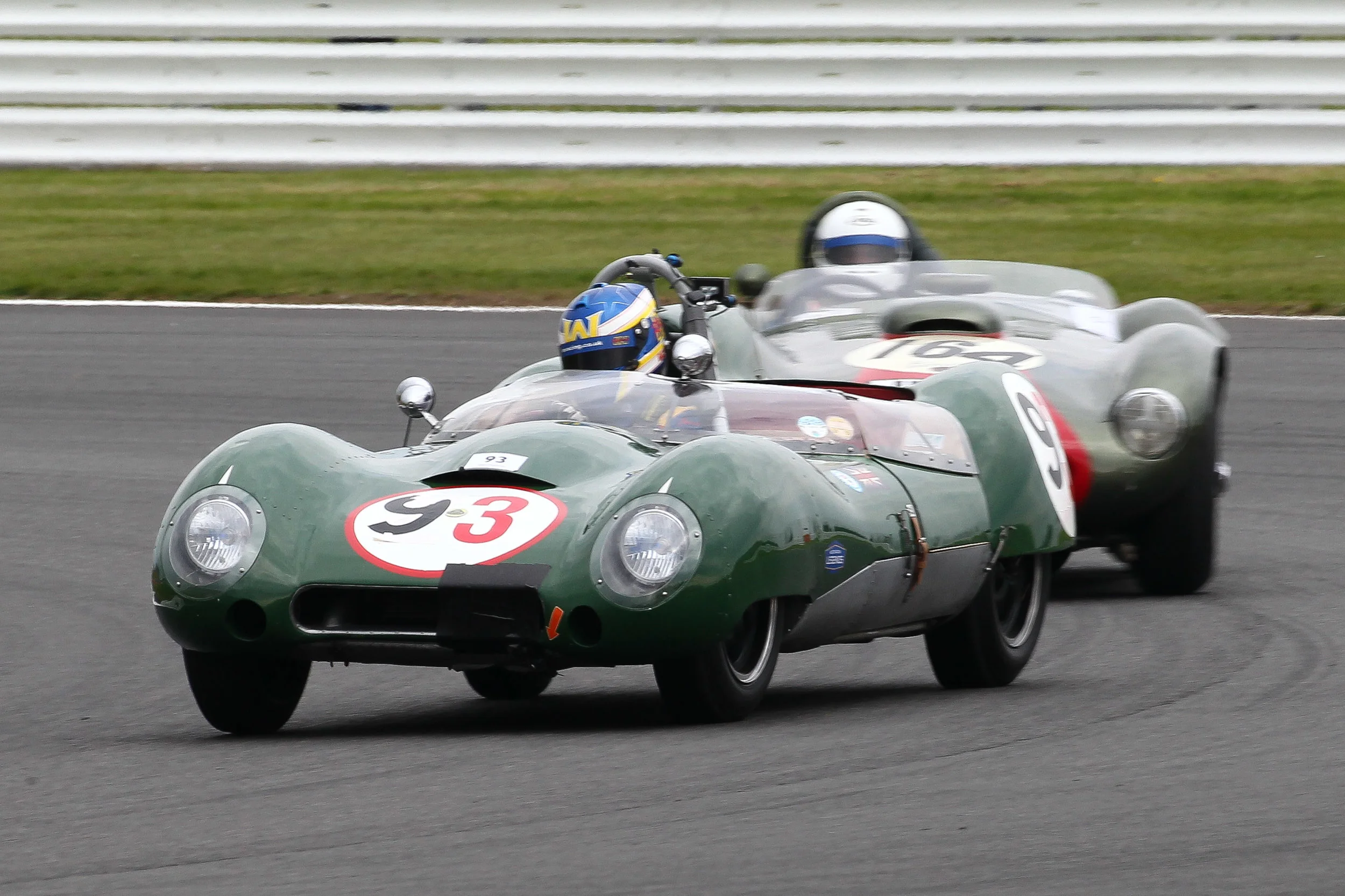 Note the change of helmet (but whose?) in the Hartogs Lotus 15. It was the quickest car in the second half of the race and posted fastest race lap. Behind is the Farrallac. Photo - Richard Styles