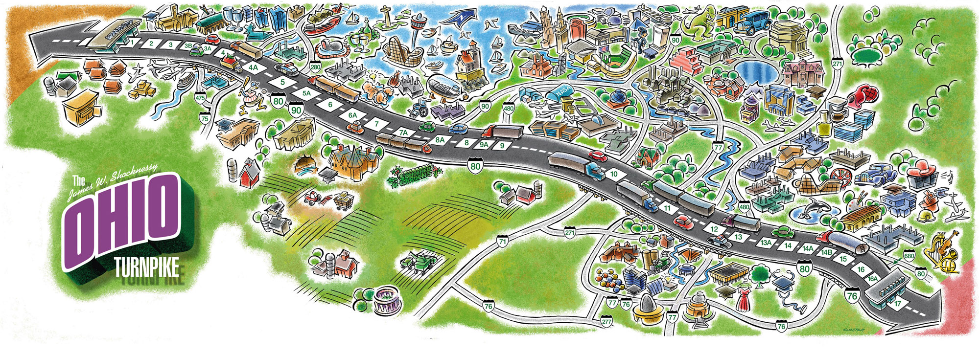 Cartoon Map of Ohio Turnpike