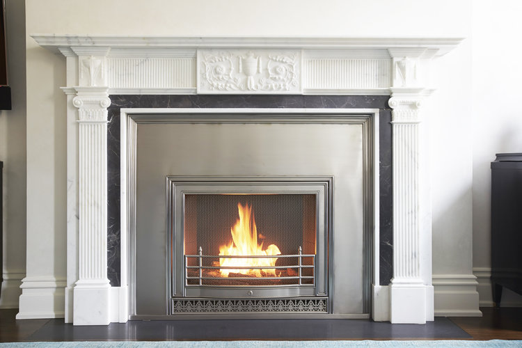  Custom Surrey HearthCabinet Ventless Fireplace, finished in stainless steel |&nbsp;Architect: Leila Satow Architect, P.C. | Designer: Douglas Graneto Design  