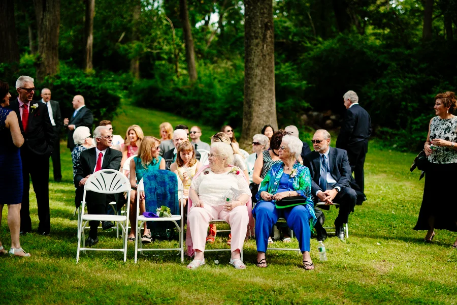 Guests and family preparing for wedding ceremony