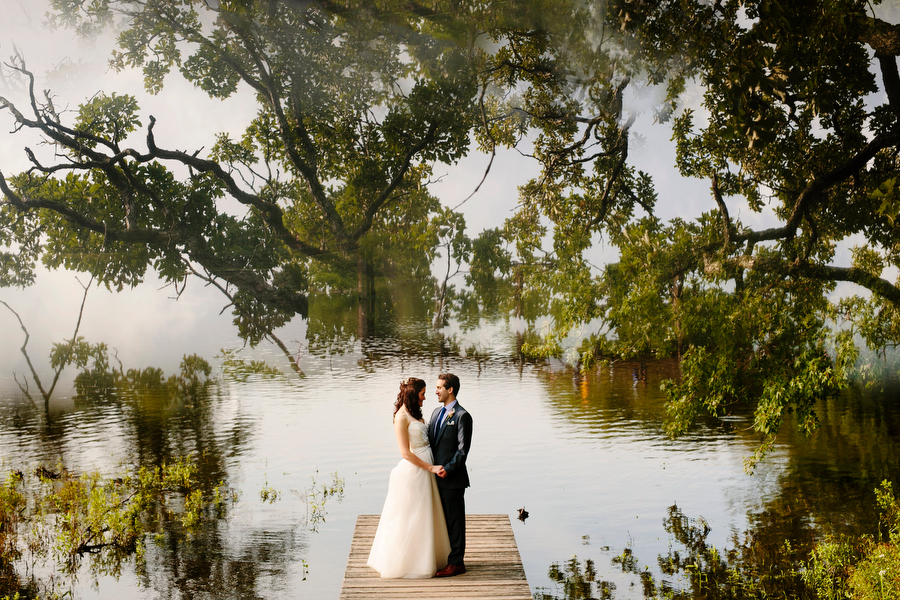 Bride and groom portrait around Old Manse property