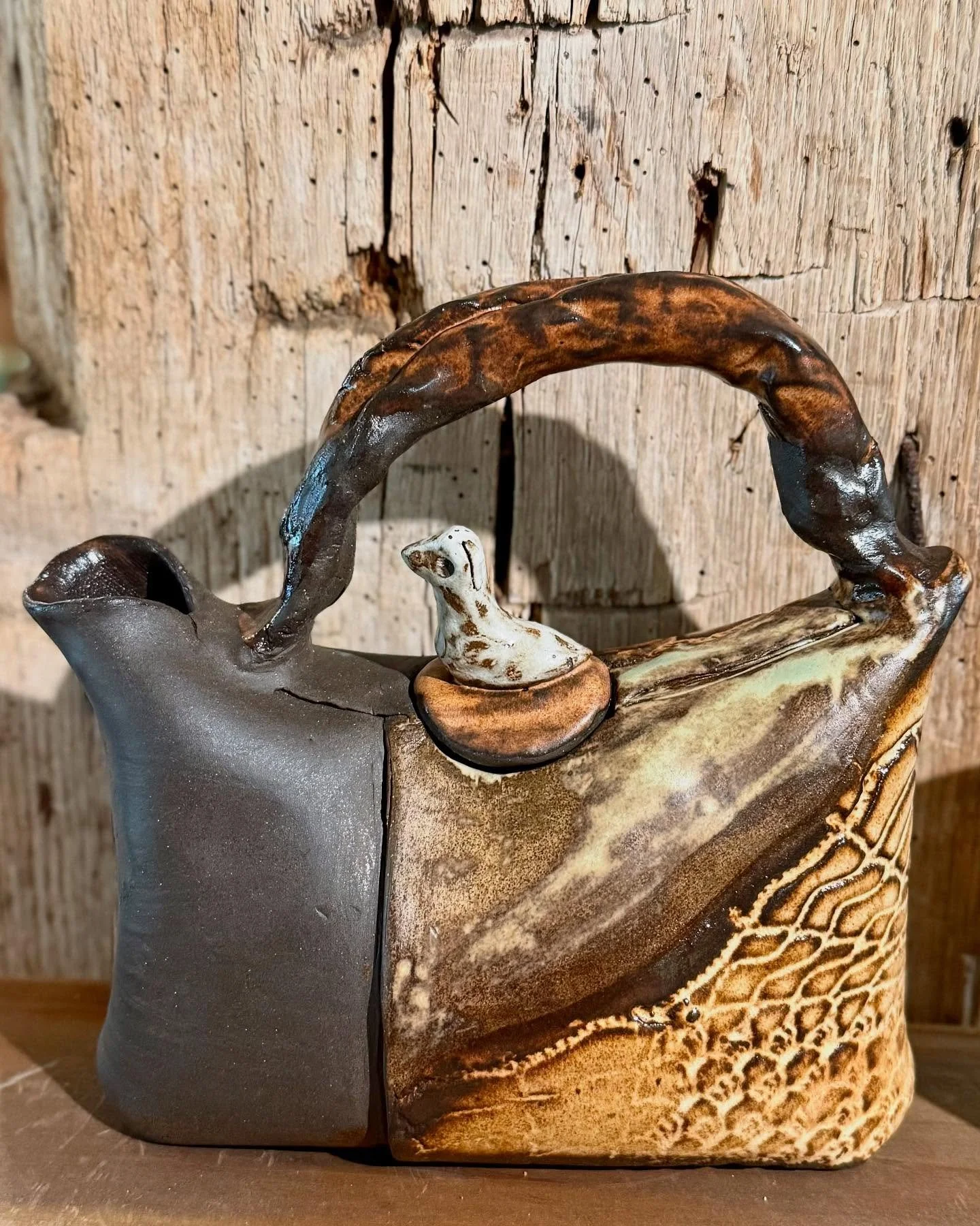 This came out of the kiln and got a new home right away!  The smoothness of the black clay was just amazing and I enjoyed painting the different colors on it.  Btw, also check out the matching cups!  #ceramics #tealovers #teapots #home #happy #darkbr