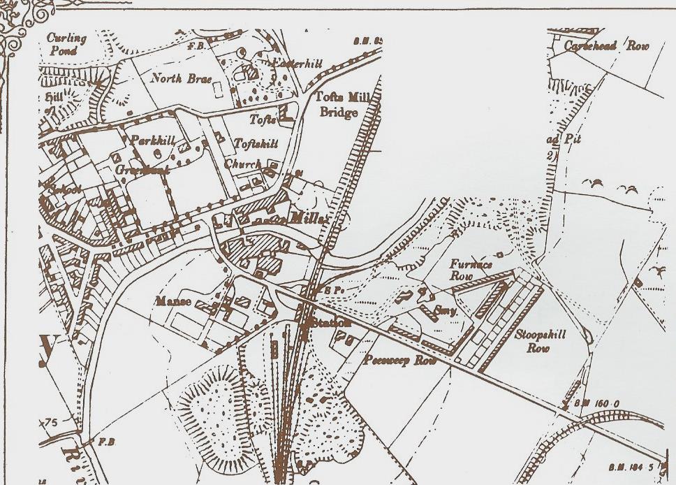 Miners' Rows (housing) in Dalry showing Peesweep Row, Stoopshill Row, Furnace Row. Thomas Law GGGGF, wife Margaret Knox and children were living in Peesweep Row in 1851. Margaret also died in Peesweep in 1863