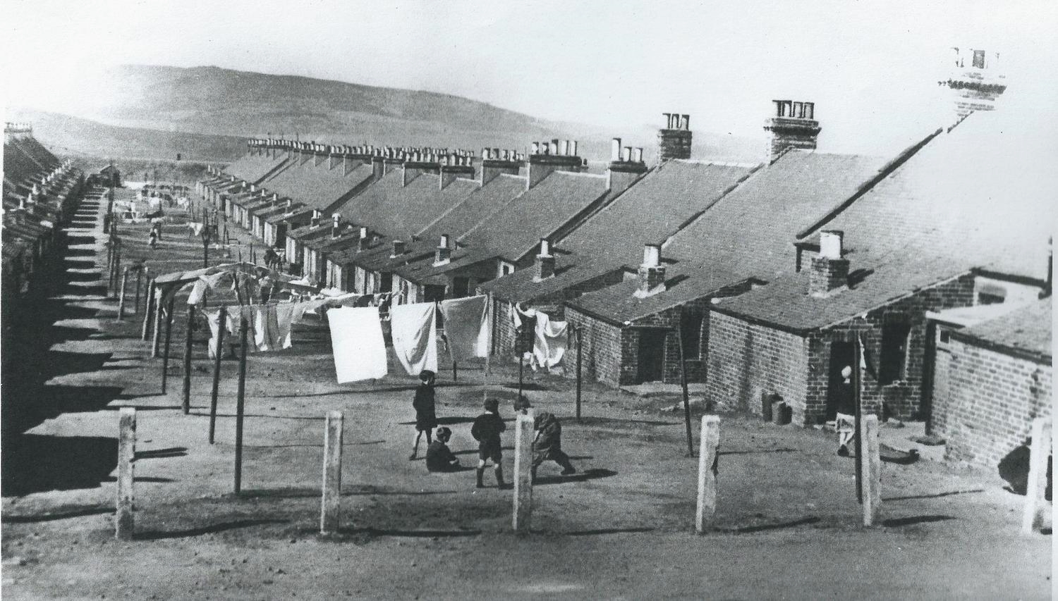 A typical Miners' Row, Fife, with washing on lines