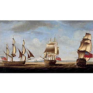 The Barrowdale - storeship of the First Fleet to Australia in 1788. Between 1788 - 1868 over 168,000 men, women and children were transported as convicts from Britain on board over 1000 converted merchant ships. The Barrowdale is seen as a fully rigged ship, 270 tons, built in Sunderland in 1875. Artist Francis Holman. 