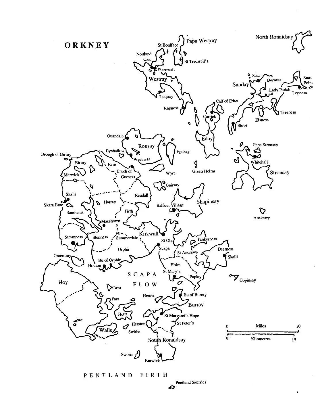The Orkney Isles. Eday lies in the centre of the Northern Isles. Between Westray and Stronsay and north of Shapinsay. The Ferry to many island including Eday leaves from Kirkwall, the main transport hub.