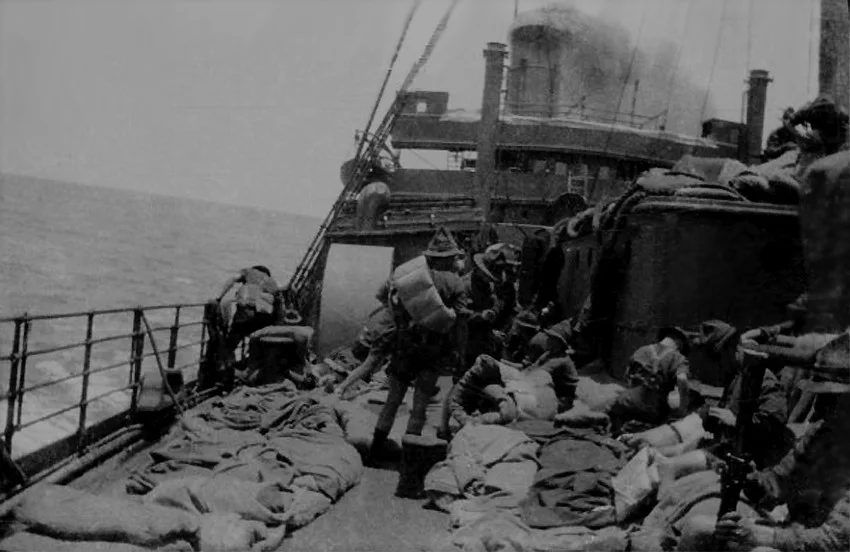 RMS Ruapehu , troopers sometimes preferred to sleep on deck due to the hot weather conditions.