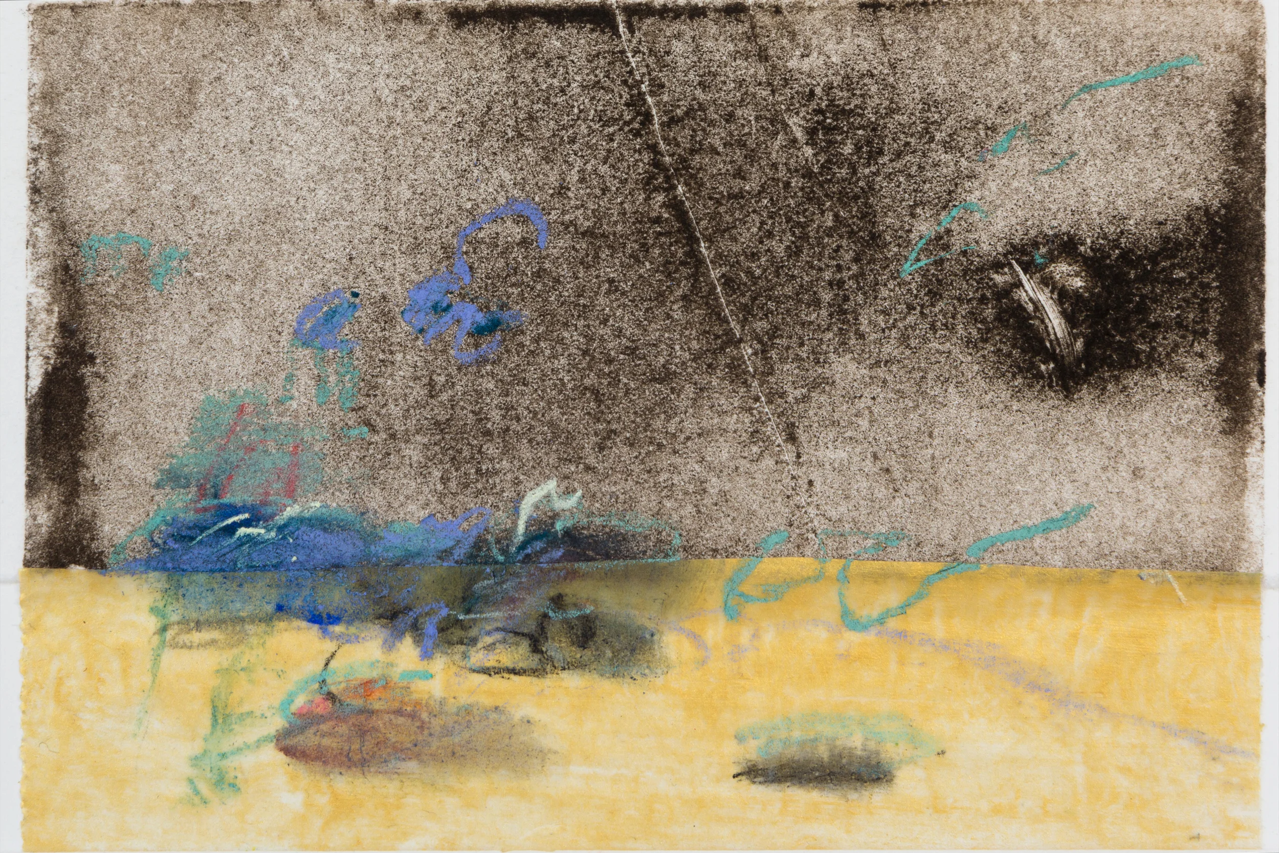 Genesis II, monotype, collage, 4" x 6"