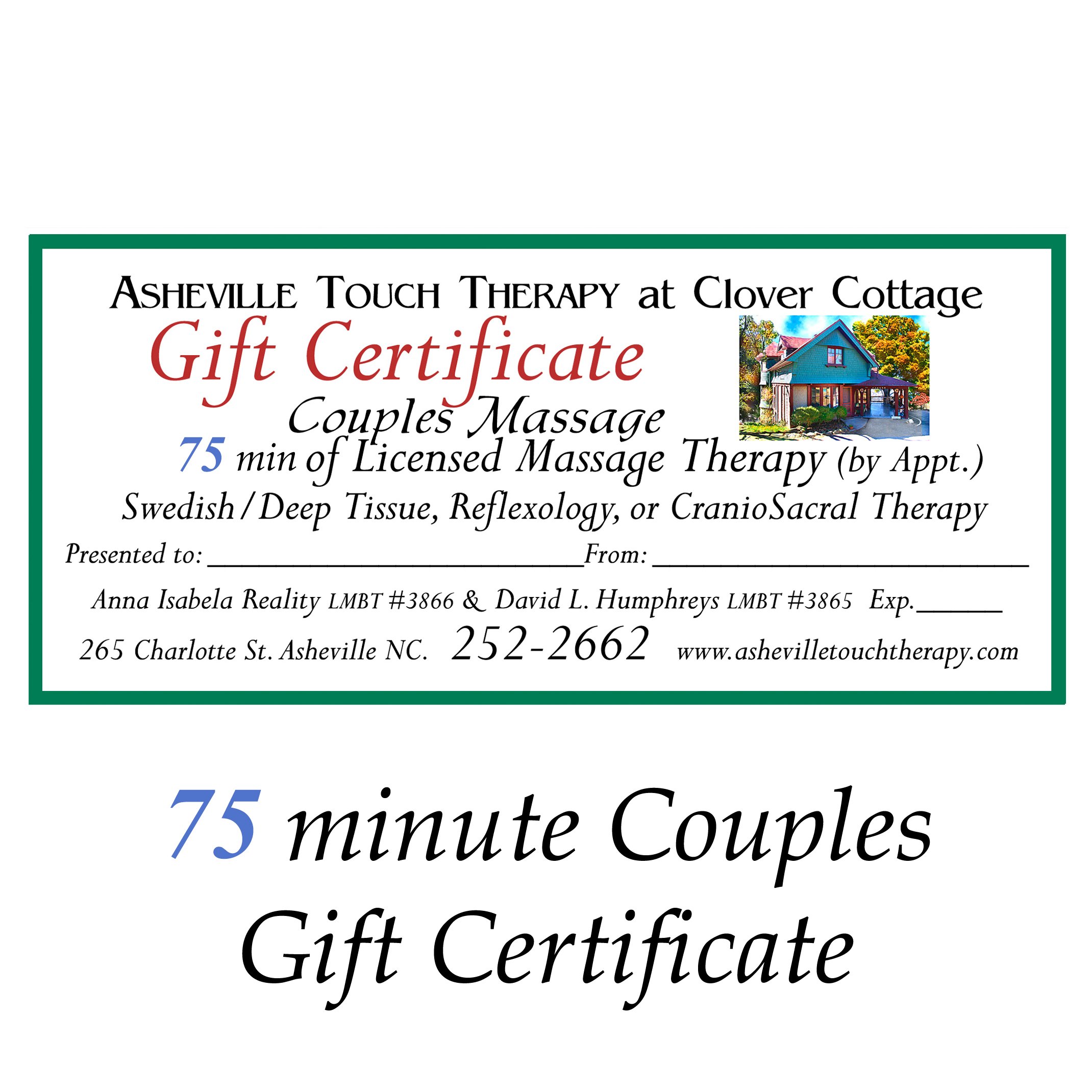 75 min. Couples Gift Certificate — Asheville Touch Therapy