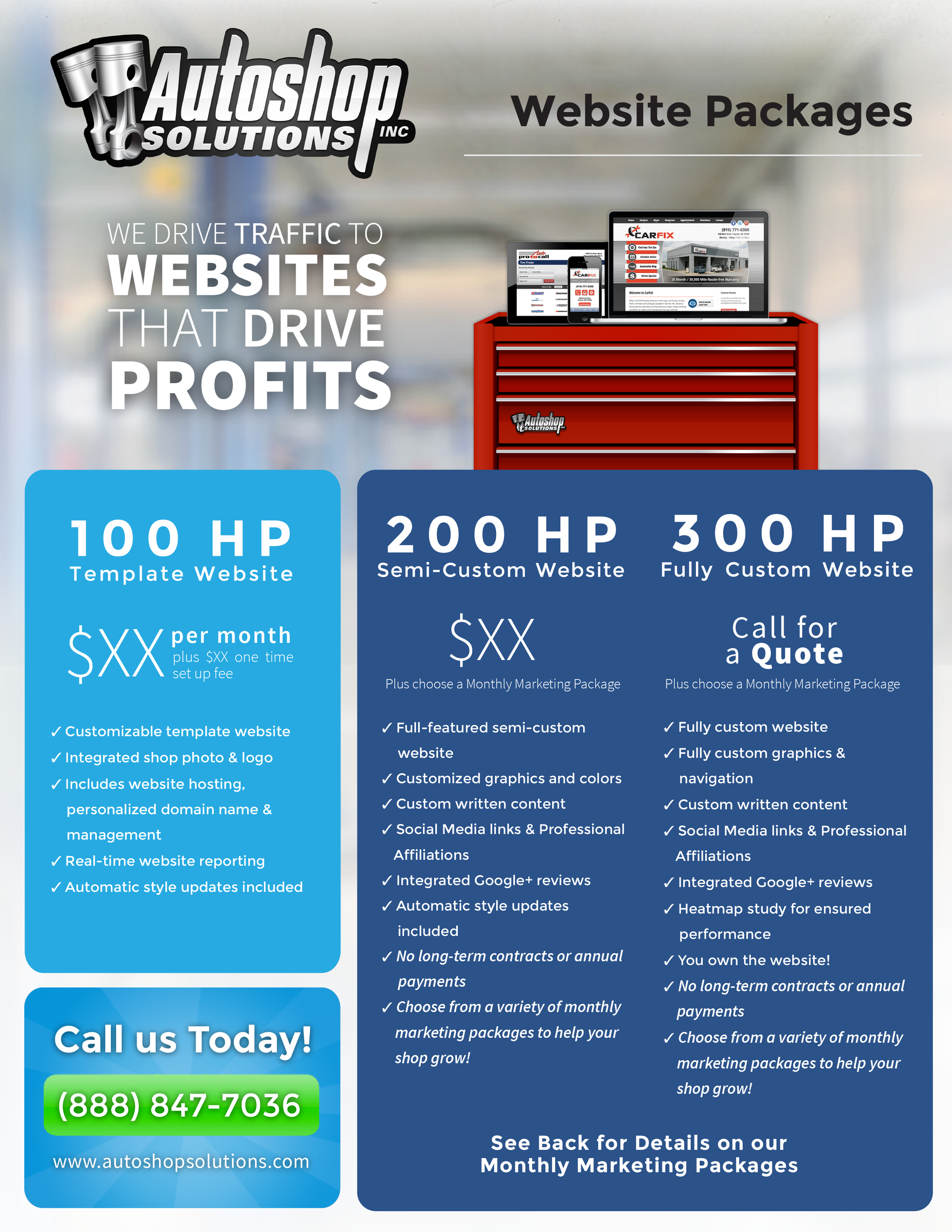 Autoshop Solutions Inc. Website Packages Flyer - Front