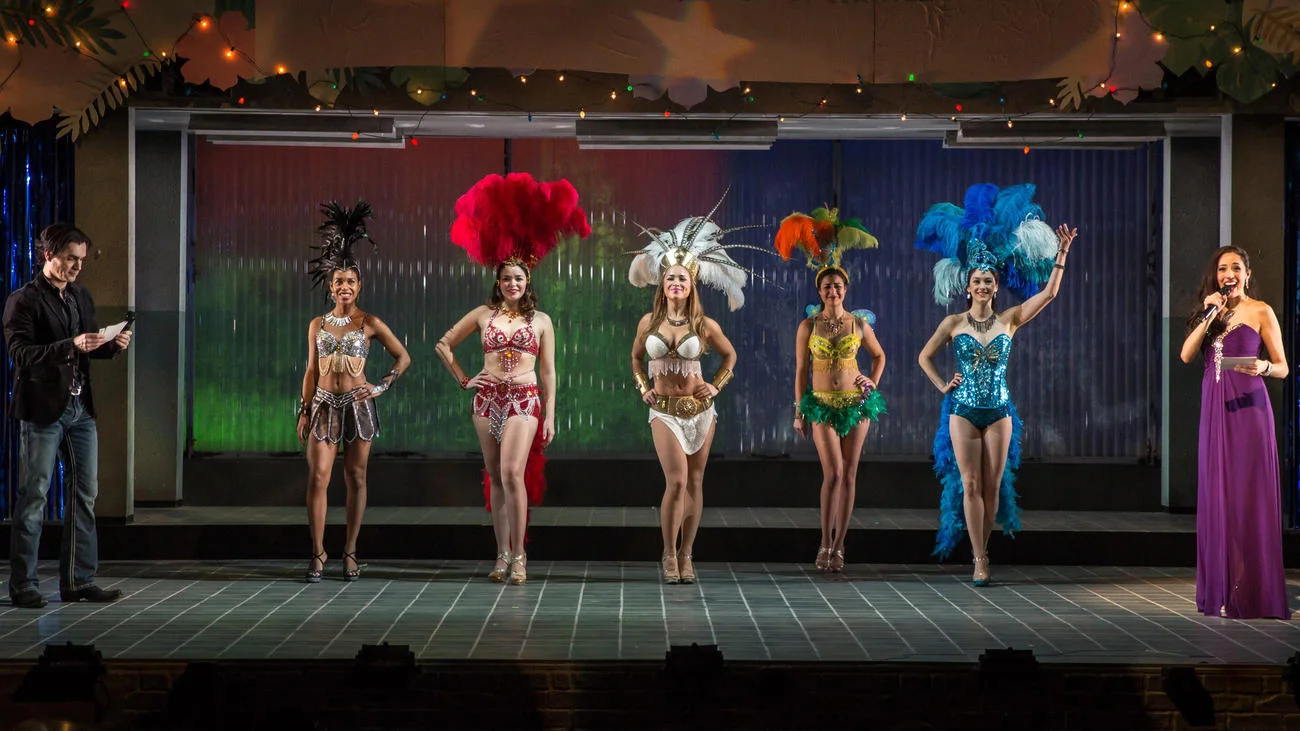 Dan Domingues as Danny/Maurico/Arturo, Danaya Esperanza as Luzmery, Zoe Sophia Garcia as Nora, Carmen Zilles as Isabelle, Stephanie Andrea Barron as Yolanda and Helen Cespedes as Xiomara in "Another Word for Beauty" by Jose Rivera, directed by Steve Cosson at Goodman Theatre (January 16 – February 21, 2016).