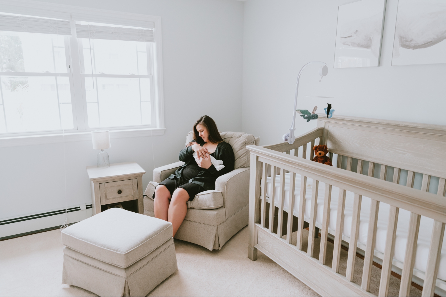 Mom-In-Nursery-Holding-Newborn-Baby-Boy-During-Newborn-Pictures-in-Ocean-County-New-Jersey