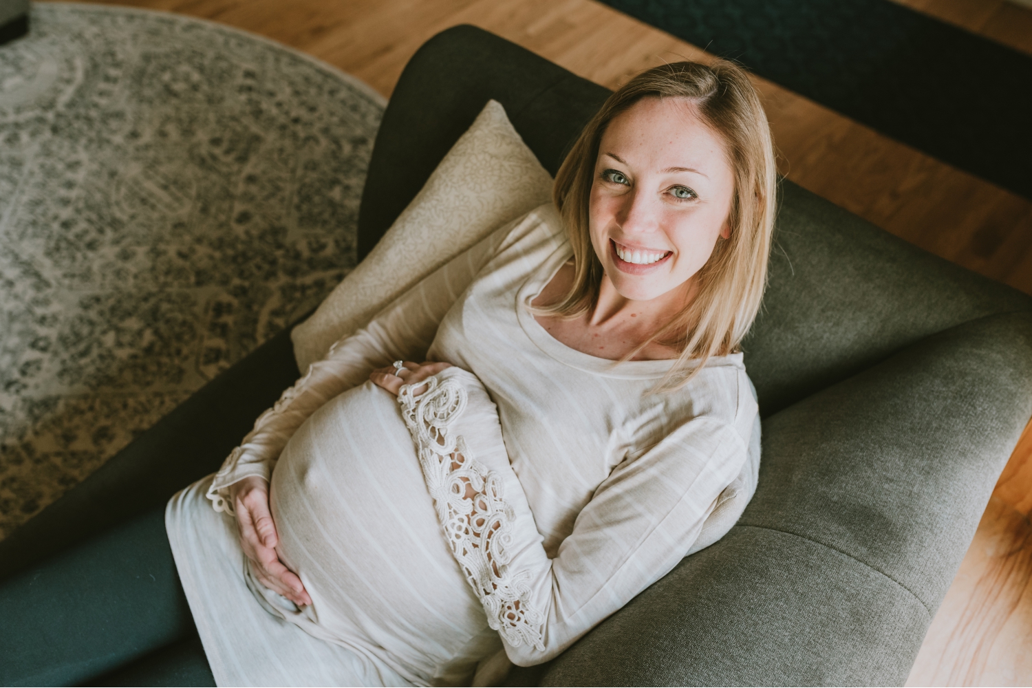 Mama-On-Couch-Enjoying-Baby-Kicks