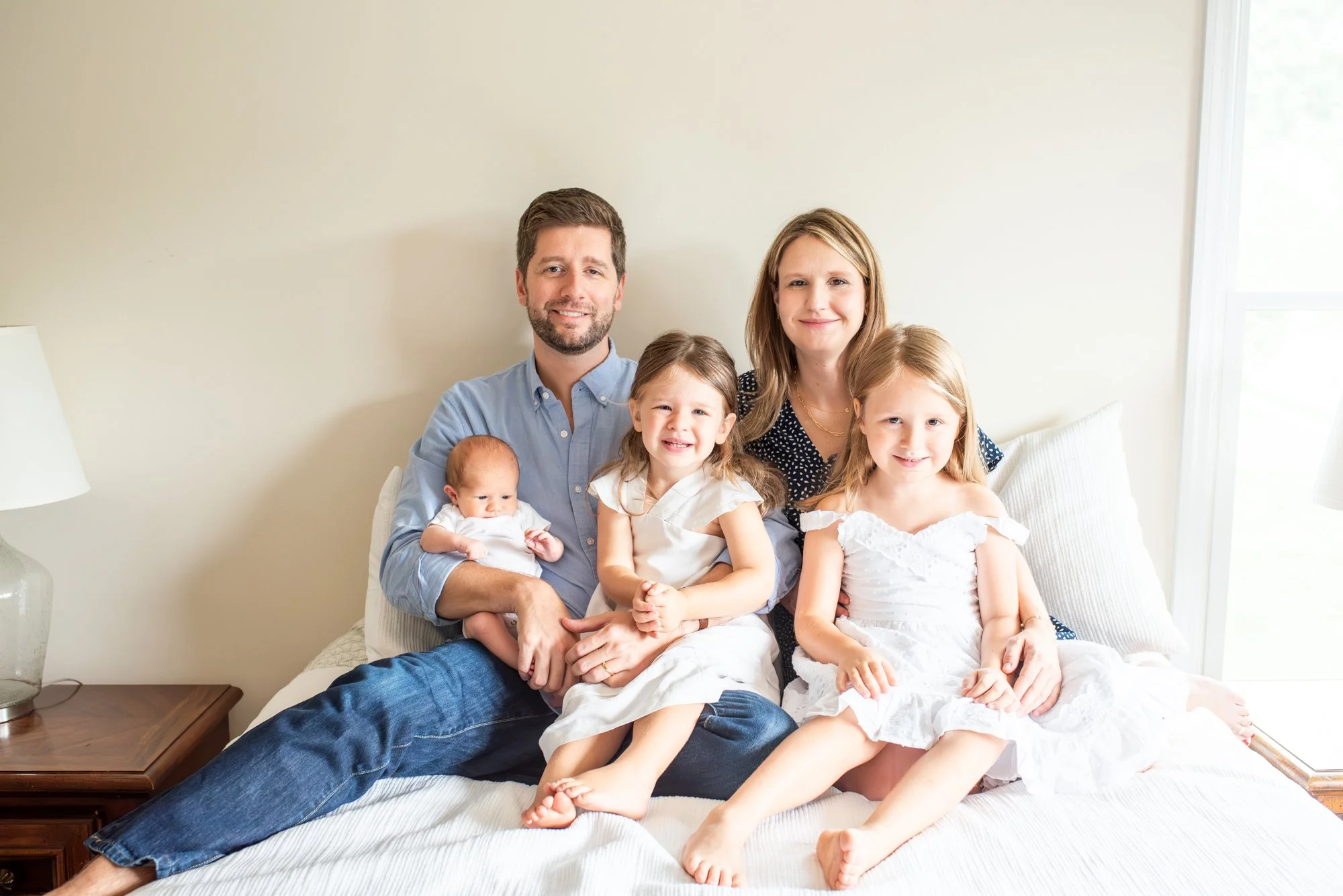 First-Family-Portrait-As-Family-of-Five-In-Home-Newborn-Session-NJ