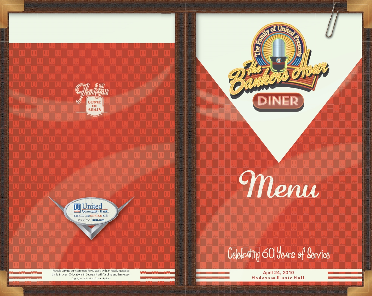 The Bankers Hour Show Program -Diner Theme