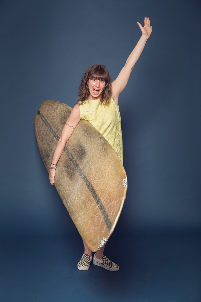 Board: Weber, circa 1967. Dress: vintage, circa sometime in the 60's. Vans: Circa last month. Hair: looking not nearly as fly as the salt water makes it.