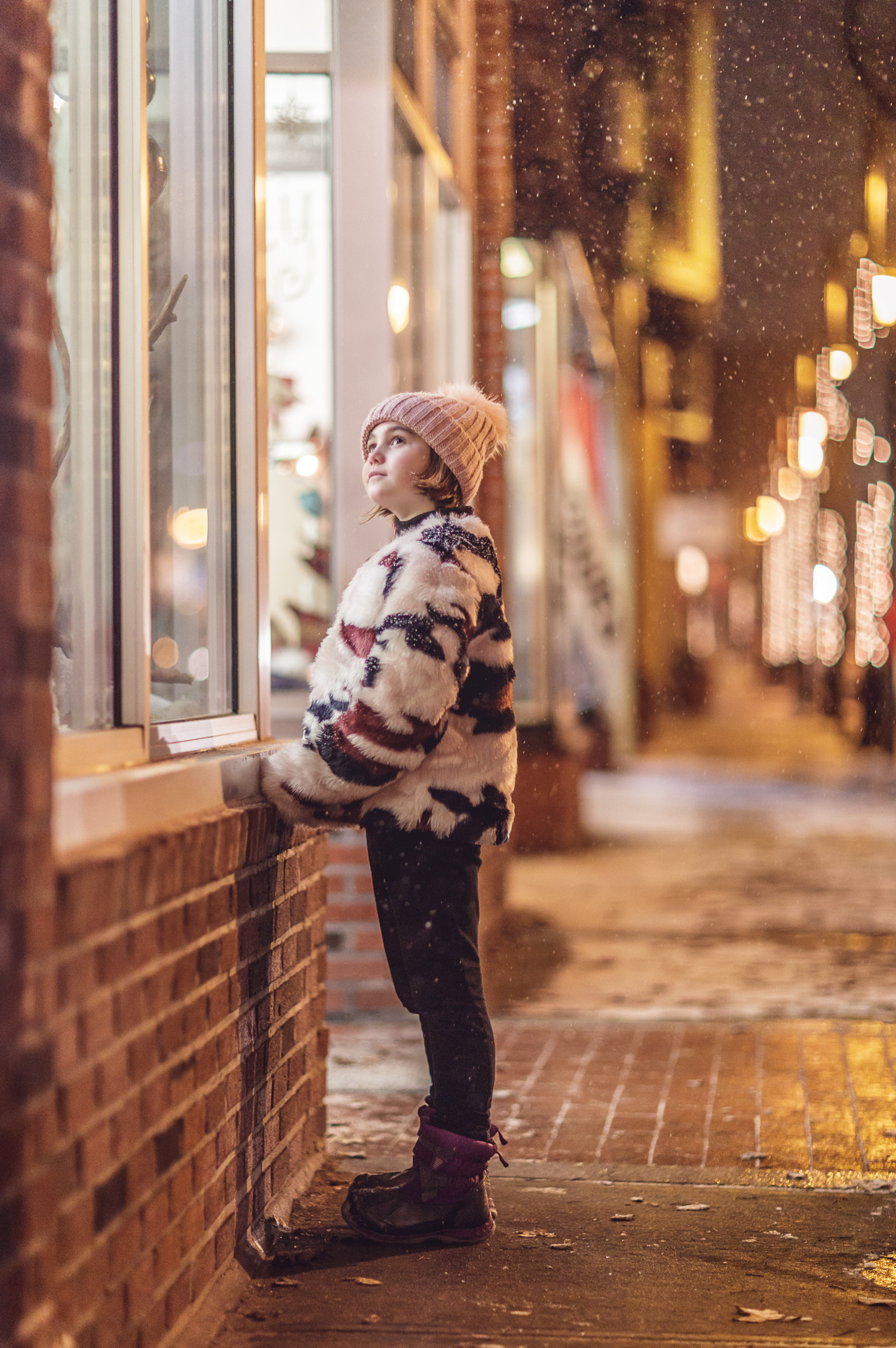 girl on Main st. in Wakefield, RI in the snow