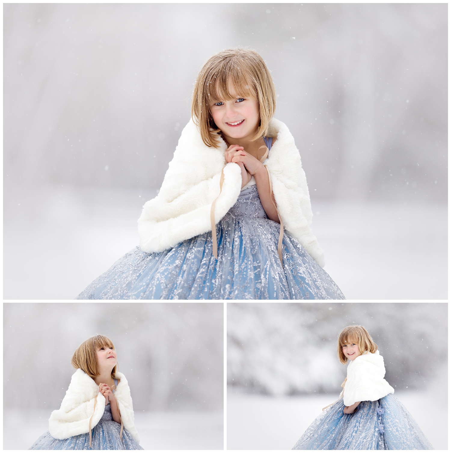 child in falling snow in Wakefield, RI