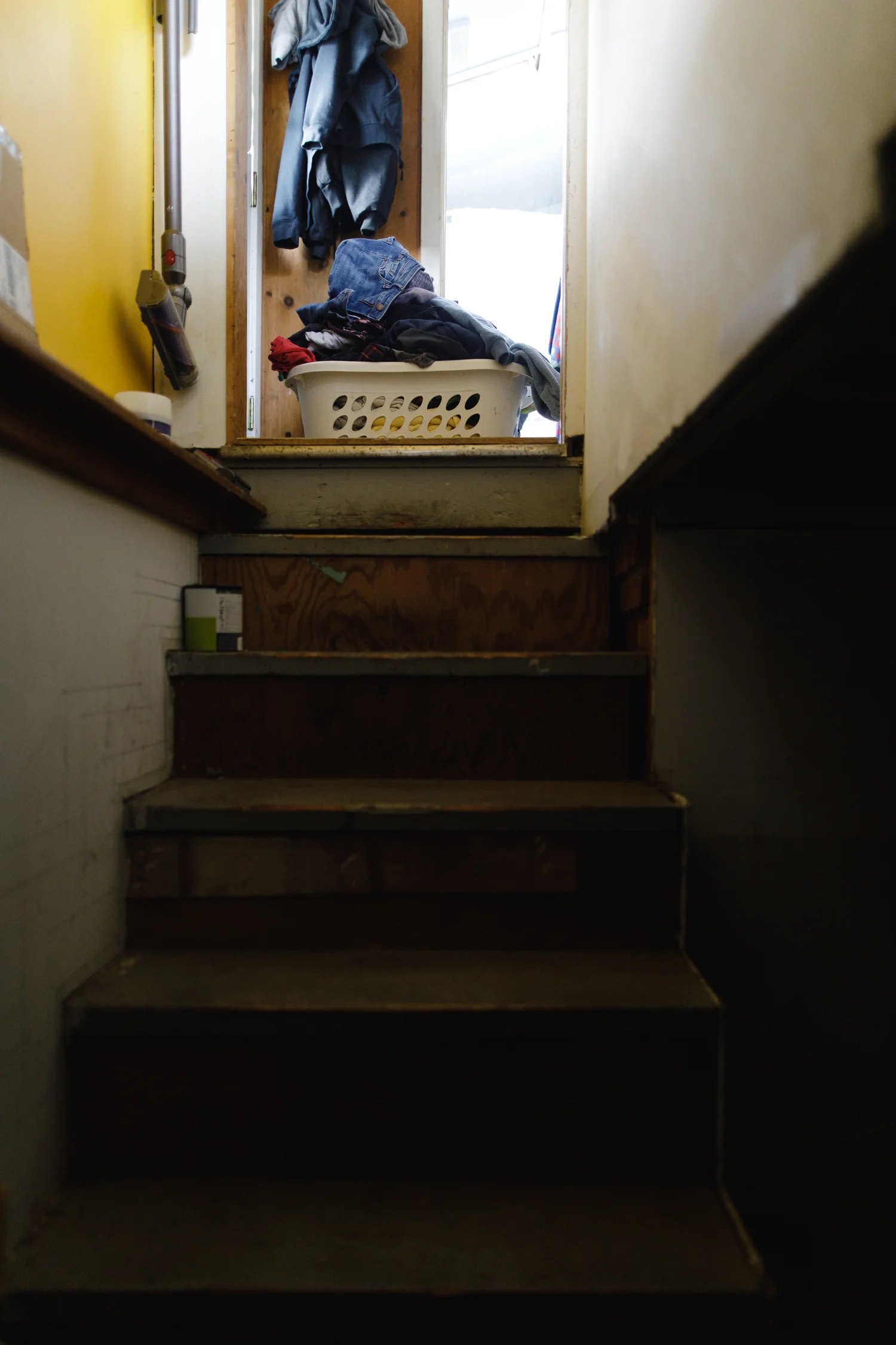 Looking up cellar stairs