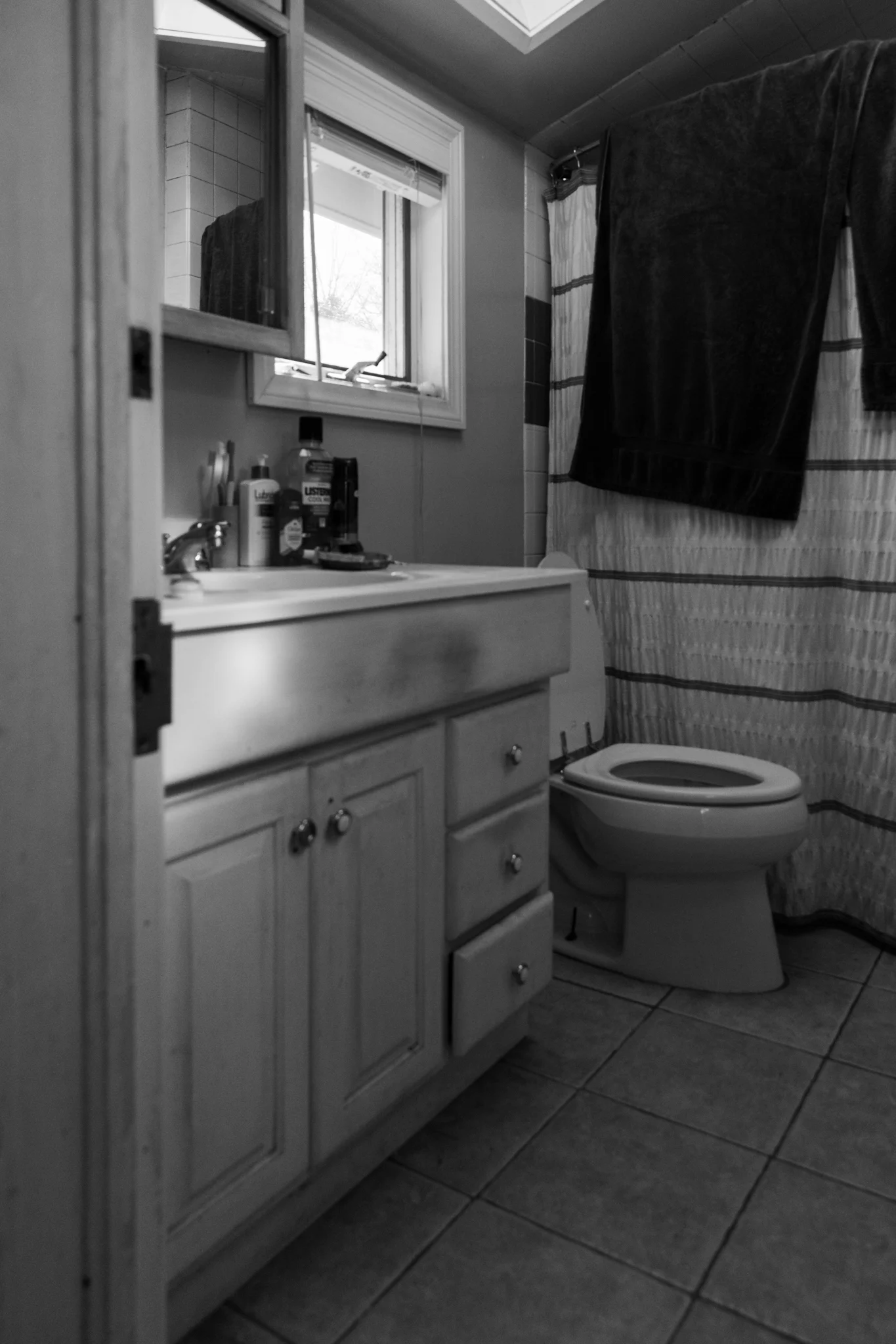 image of a bathroom viewed through a doorway
