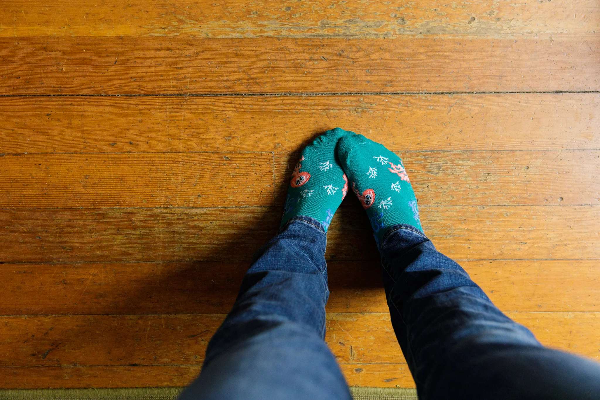 woman’s feet with octopus socks