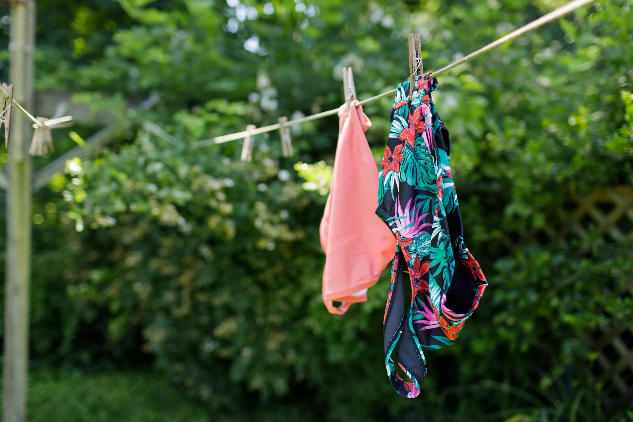 bathing suit hanging on a clothesline