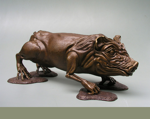 Cast bronze pig by Mark Walker