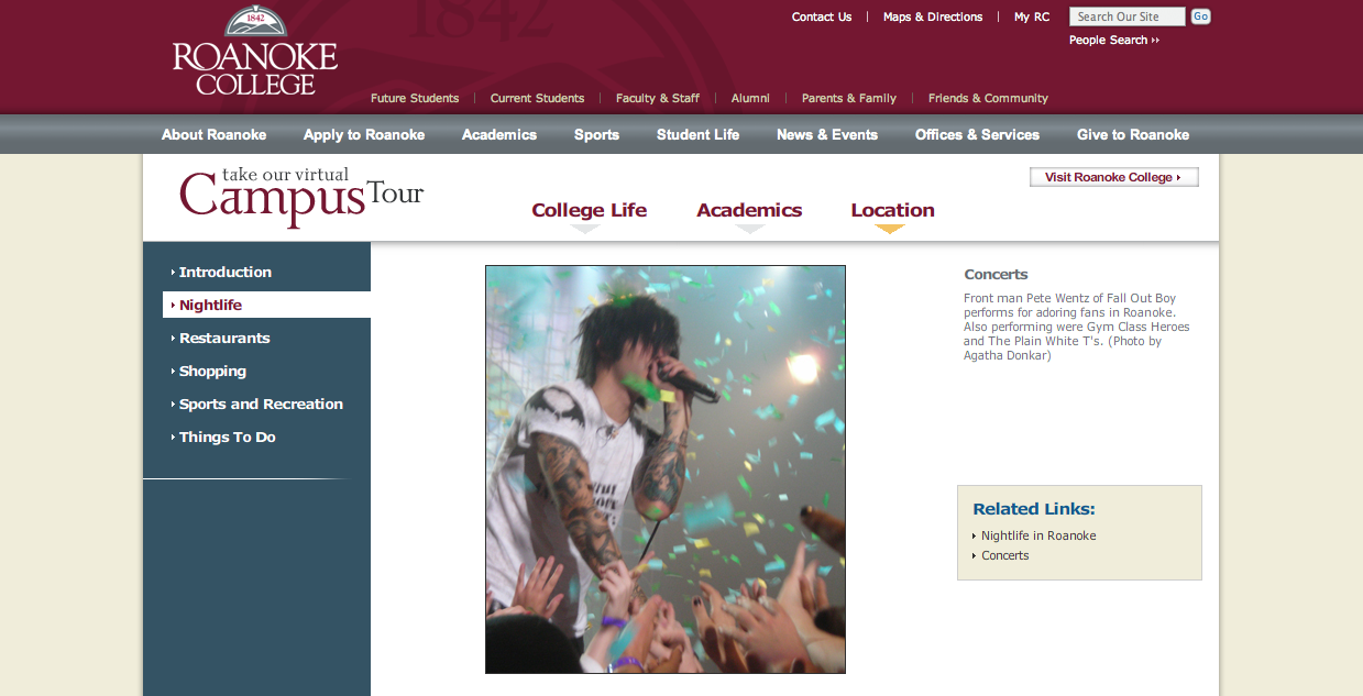 Roanoke College website, 2008