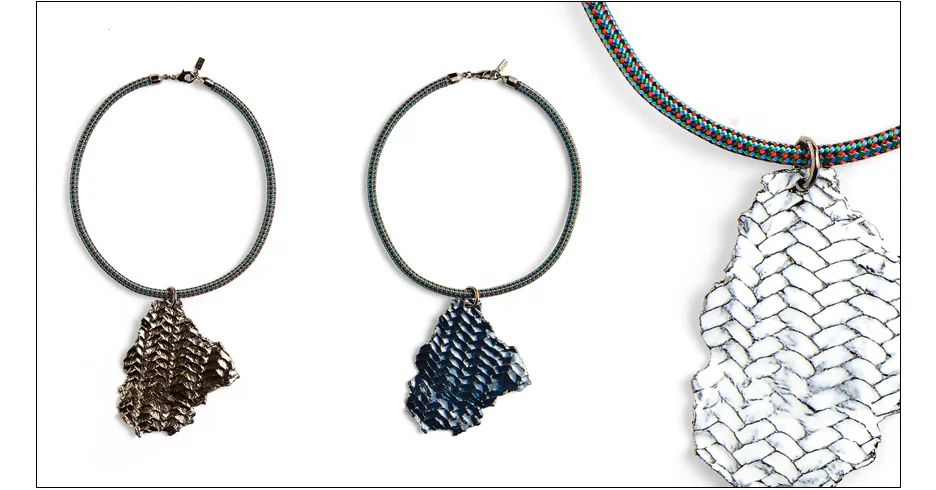 jorah pendant / rope imprinted brass with enamel wash and rope collar inquire about availability