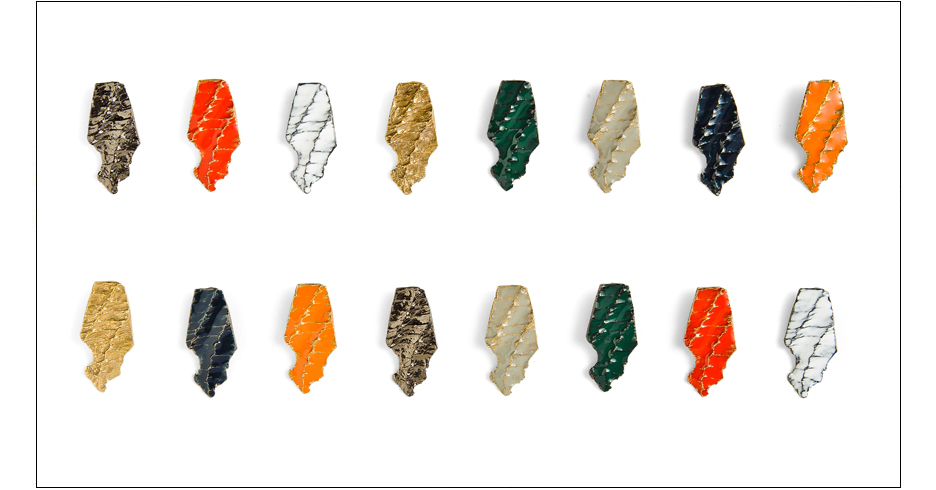  mica earrings / rope imprinted brass with enamel wash 