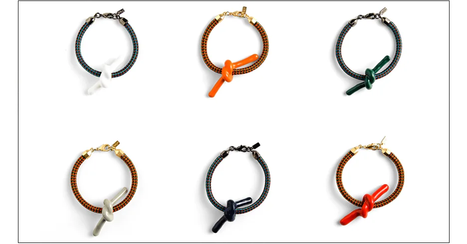  rowan bracelets / enamel coated knots on rope 
