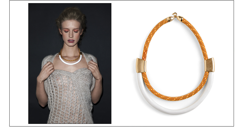  roxbury necklace / enamel coated rope with rope and metal tubes 