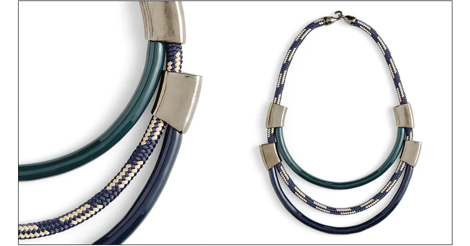  baldwin necklace / enamel coated rope with rope and plated metal tubes 