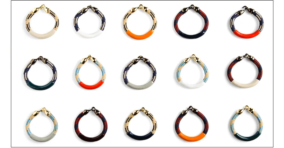 annabelle bracelets / enamel coated rope with plated metal hooks